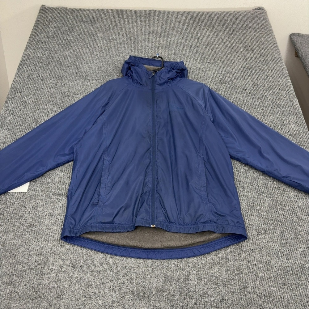 LL Bean Jacket Mens L Blue Nylon Fleece Lined Hooded Gorpcore Outdoor